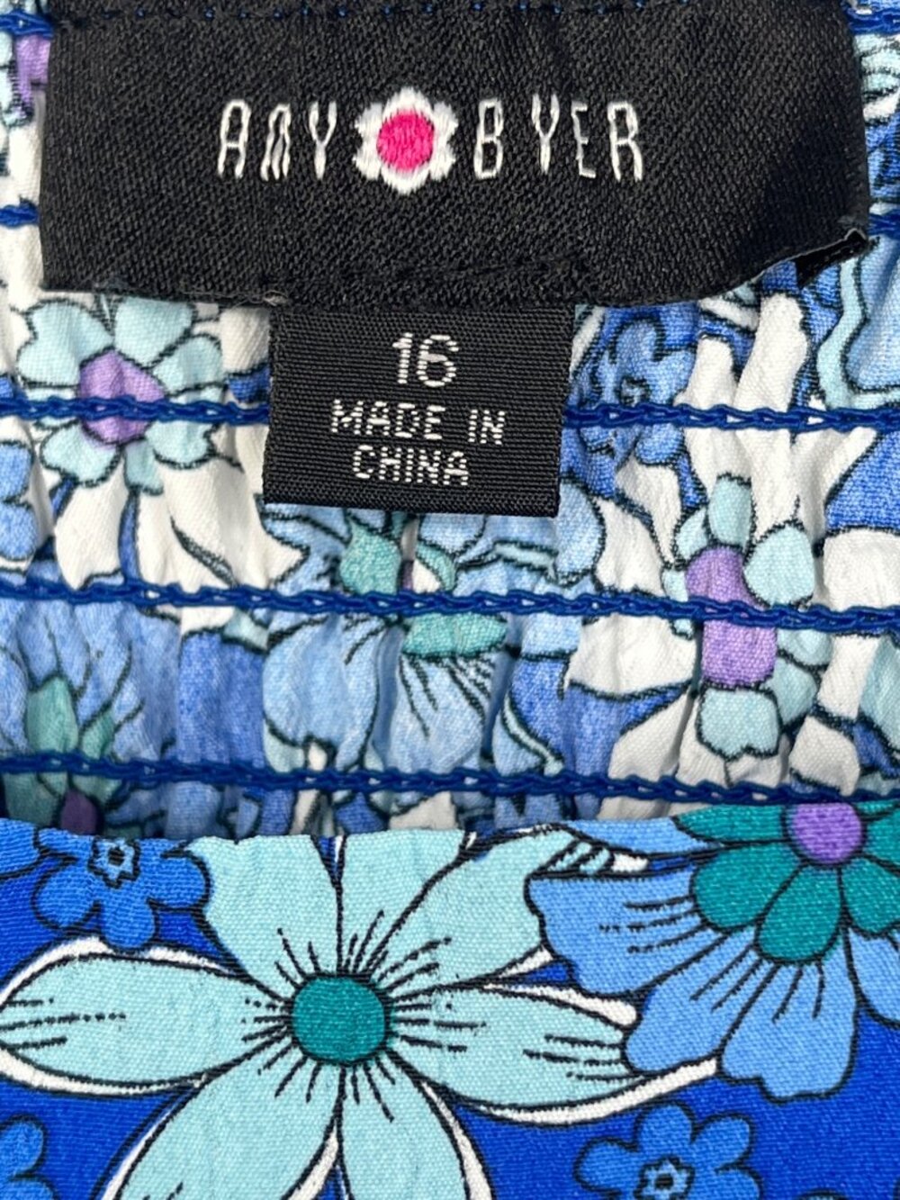 Amy Byer Girls 16 Blue Floral Boho Peasant Blouse Long Sleeve - Picture 3 of 6